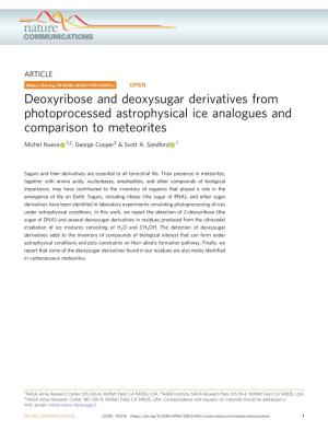 Deoxyribose and Deoxysugar Derivatives from Photoprocessed Astrophysical Ice Analogues and Comparison to Meteorites