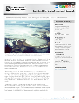 Canadian High Arctic: Permafrost Research
