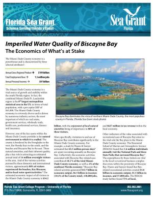 Imperiled Water Quality of Biscayne Bay the Economics of What’S at Stake
