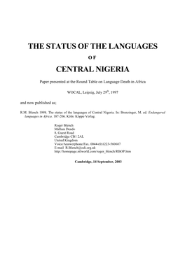 The Status of the Languages Central Nigeria