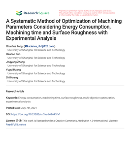 A Systematic Method of Optimization of Machining Parameters Considering Energy Consumption, Machining Time and Surface Roughness with Experimental Analysis