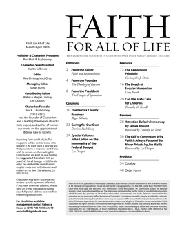 Faith for All of Life March/April 2006 Editorials 2 from the Editor