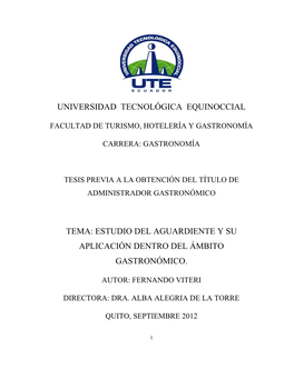 Tema: Estudio Del Aguardiente Y Su Aplicación Dentro Del Ámbito Gastronómico
