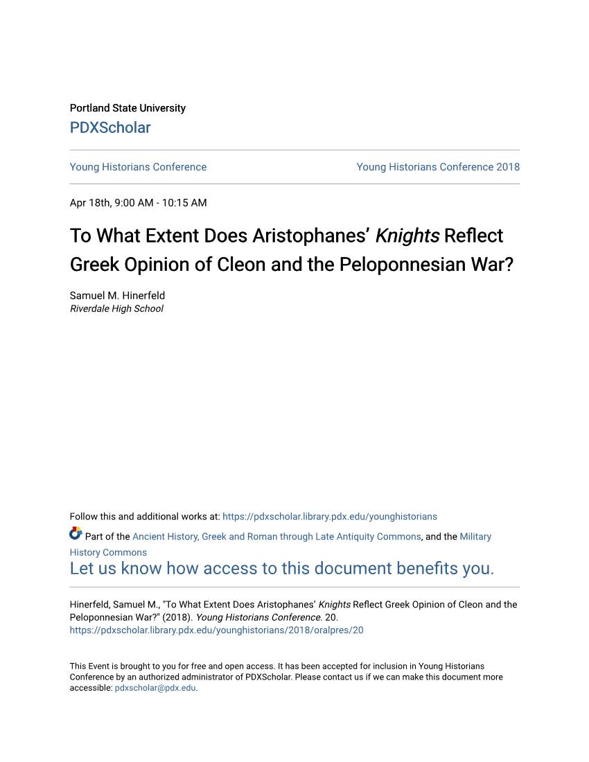 To What Extent Does Aristophanes' Knights Reflect Greek Opinion Of