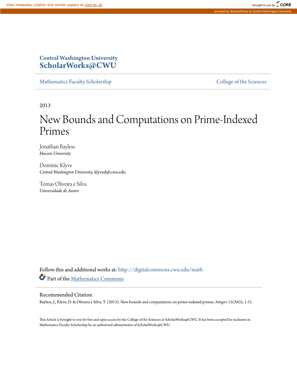 New Bounds and Computations on Prime-Indexed Primes Jonathan Bayless Husson University