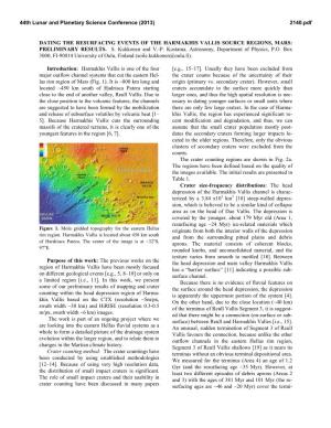 DATING the RESURFACING EVENTS of the HARMAKHIS VALLIS SOURCE REGIONS, MARS: PRELIMINARY RESULTS. S. Kukkonen and V.-P