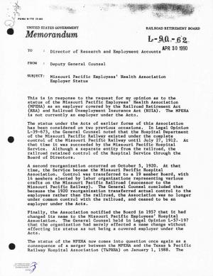 Memorandum L R - M .- 6 2R- a P R 3 0 1990 to Director of Research and Employment Accounts
