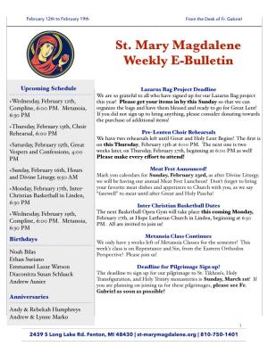 St. Mary Magdalene Weekly Bulletin