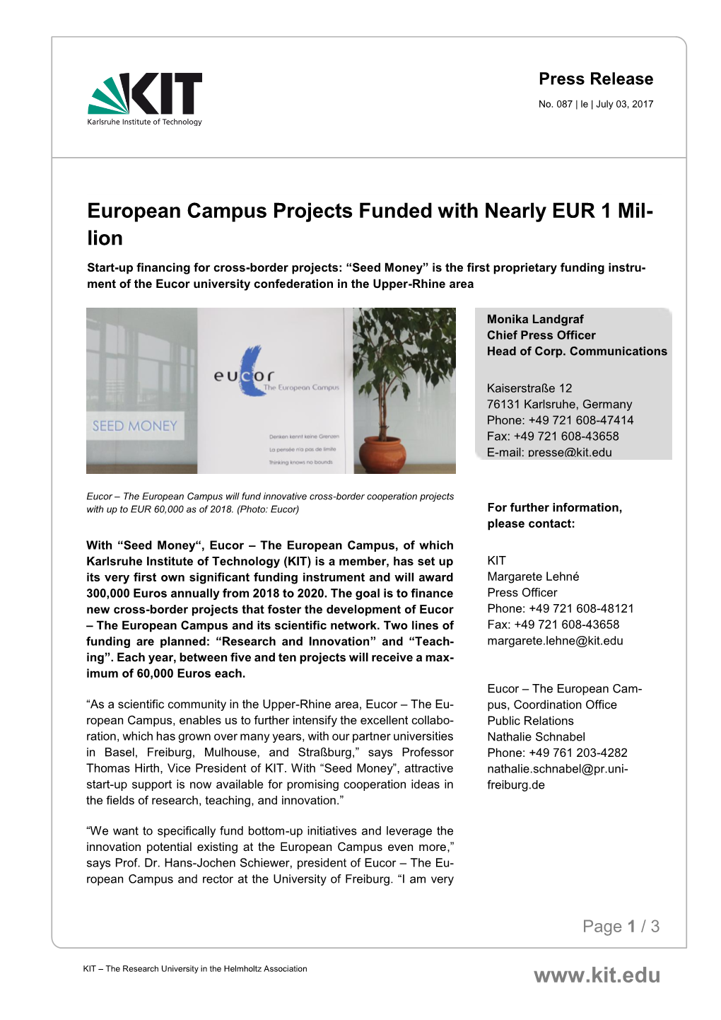 European Campus Projects Funded with Nearly EUR 1 Million