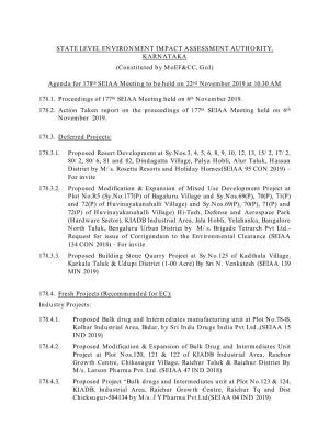 (Constituted by Moef&CC, Goi) Agenda for 178Th SEIAA Meeting
