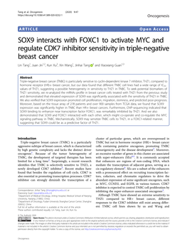 SOX9 Interacts with FOXC1 to Activate MYC and Regulate CDK7 Inhibitor