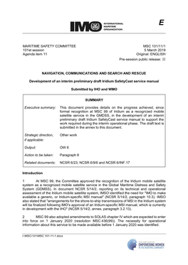 Development of an Interim Preliminary Draft Iridium Safetycast Service Manual