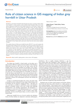 Role of Citizen Science in GIS Mapping of Indian Grey Hornbill in Uttar Pradesh