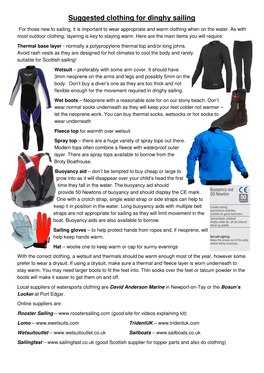Suggested Clothing for Dinghy Sailing