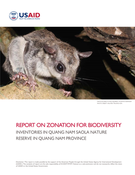 Report on Zonation for Biodiversity Inventories in Quang Nam Saola Nature Reserve in Quang Nam Province