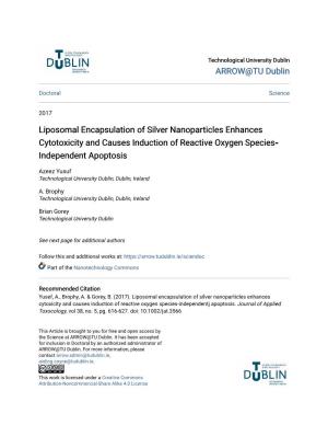 Liposomal Encapsulation of Silver Nanoparticles Enhances Cytotoxicity and Causes Induction of Reactive Oxygen Species‐ Independent Apoptosis