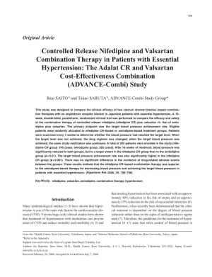 Controlled Release Nifedipine and Valsartan Combination Therapy In