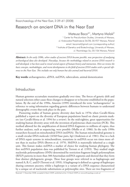 Research on Ancient DNA in the Near East Mateusz Baca*1, Martyna Molak2 1 Center for Precolumbian Studies, University of Warsaw, Ul