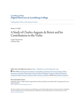 A Study of Charles-Auguste De Beriot and His Contributions to the Violin Leigh P