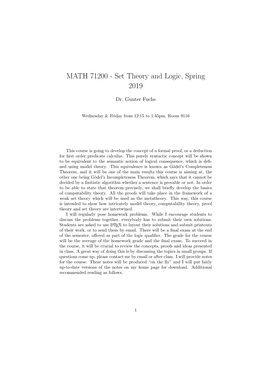 Set Theory and Logic, Spring 2019