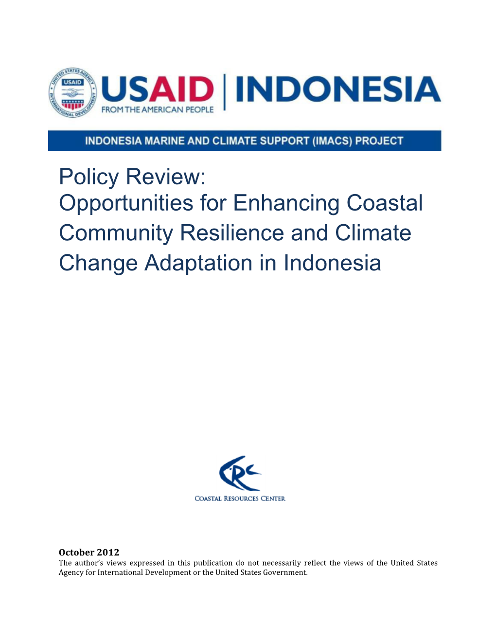 Opportunities for Enhancing Coastal Community Resilience and Climate Change Adaptation in Indonesia