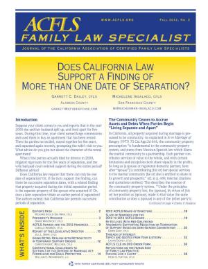 Does California Law Support a Finding of More Than One Date of Separation? Garrett C