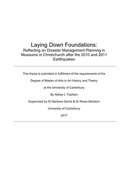 Laying Down Foundations: Reflecting on Disaster Management Planning in Museums in Christchurch After the 2010 and 2011 Earthquakes