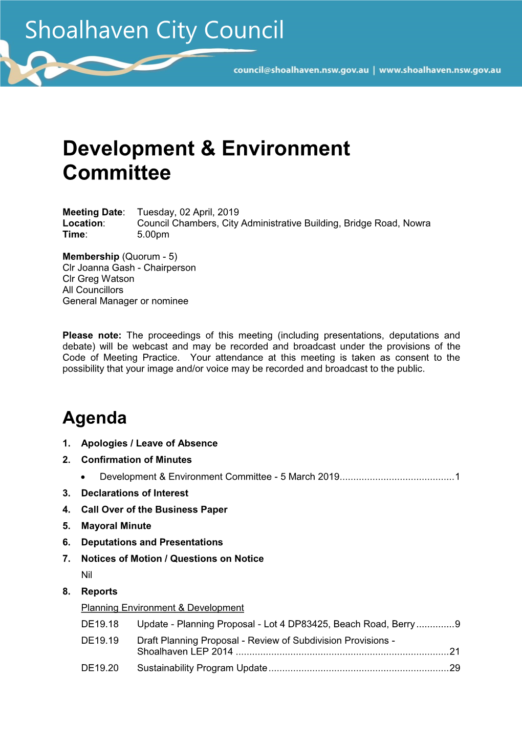 Agenda of Development & Environment Committee