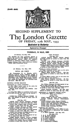 The London Gazette of FRIDAY, 27Th MAY, 1955 Bp &Atf)Wft|> Registered As a Newspaper
