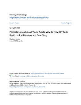 Parricidal Juveniles and Young Adults: Why Do They Kill? an In- Depth Look at Literature and Case Study