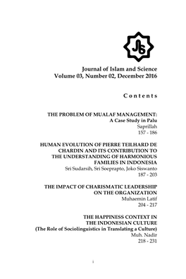 Journal of Islam and Science Volume 03, Number 02, December 2016 C