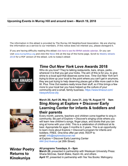 Time out New York Love Awards 2018 Sing Along at Explore +