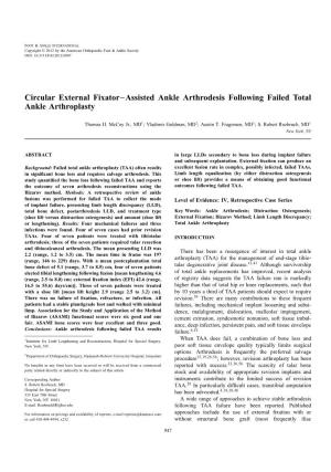 External Fixator–Assisted Ankle Arthrodesis Following Failed Total Ankle Arthroplasty