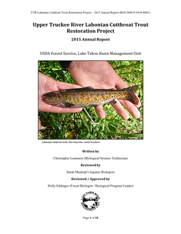 Upper Truckee River Lahontan Cutthroat Trout Restoration Project 2015 Annual Report