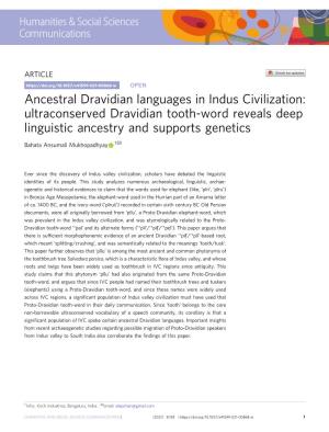 Ancestral Dravidian Languages in Indus Civilization