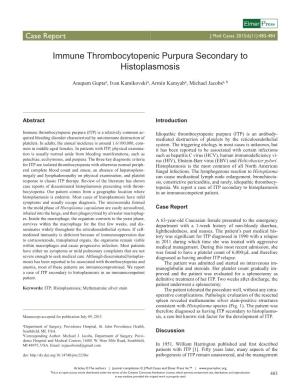 Immune Thrombocytopenic Purpura Secondary to Histoplasmosis