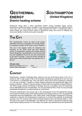 SOUTHAMPTON ENERGY (United Kingdom) District Heating Scheme