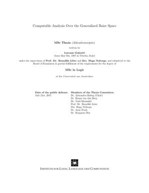 Computable Analysis Over the Generalized Baire Space
