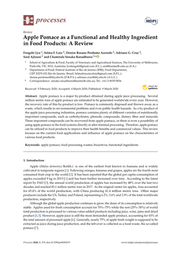 Apple Pomace As a Functional and Healthy Ingredient in Food Products: a Review