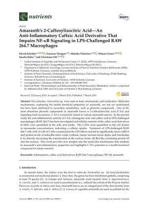 Amaranth's 2-Caffeoylisocitric Acid—An Anti-Inflammatory Caffeic Acid