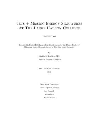 Jets + Missing Energy Signatures at the Large Hadron Collider