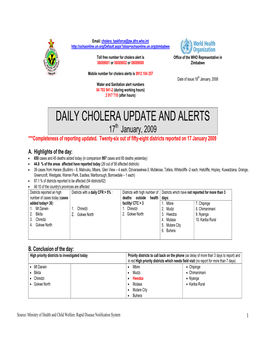 DAILY CHOLERA UPDATE and ALERTS 17Th January, 2009 ***Completeness of Reporting Updated