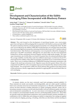 Development and Characterization of the Edible Packaging Films Incorporated with Blueberry Pomace