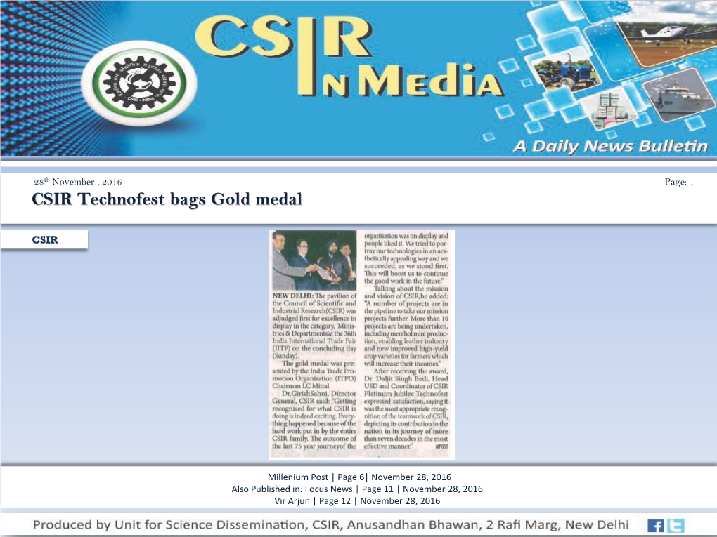 CSIR Technofest Bags Gold Medal