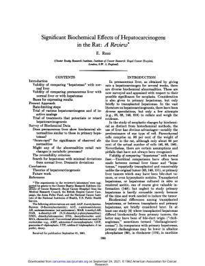 Significant Biochemical Effects of Hepatocarcinogens in the Rat: a Review* E