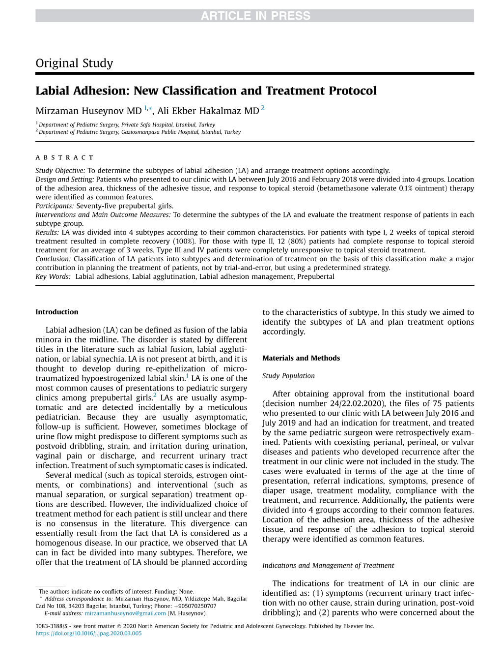 Labial Adhesion: New Classiﬁcation and Treatment Protocol