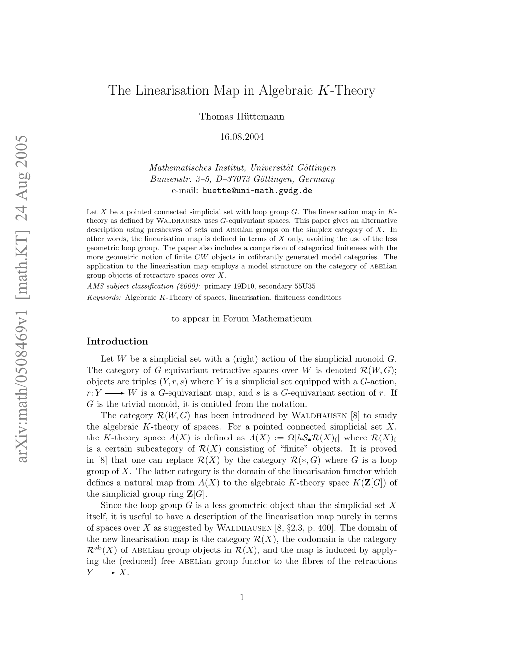 The Linearisation Map in Algebraic K-Theory 3