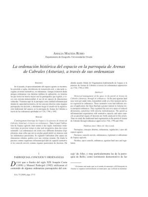 La Ordenación Histórica Del Espacio En La Parroquia De Arenas De Cabrales (Asturias), a Través De Sus Ordenanzas