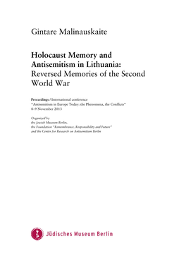Gintare Malinauskaite Holocaust Memory and Antisemitism in Lithuania