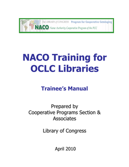 NACO Training for OCLC Libraries Trainee's Manual